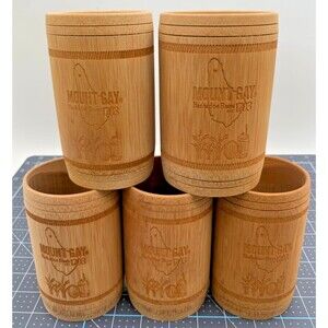 Mount Gay Est. 1703 Tumbler Tiki Cups Barbados Rum Wooden Etched Set Of 5 Bamboo